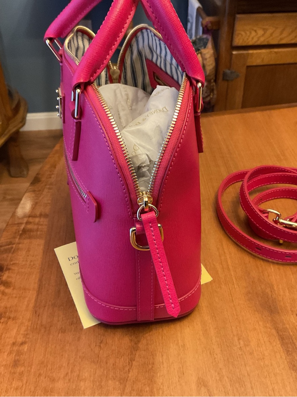 Dooney & Bourke Hot Pink Saffiano Leather Small Domed Satchel NWT - Picture 9 of 15